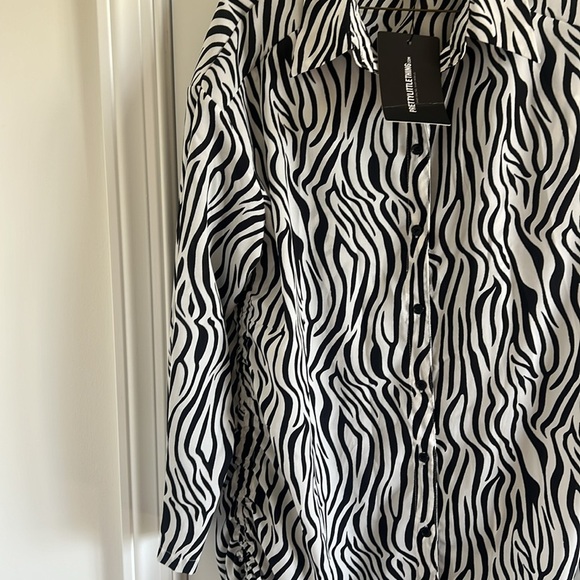 PrettyLittleThing Size 6 Black Zebra Tie Side Button Up Shirt Dress - Picture 4 of 8